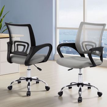 Artiss 2x Mesh Office Chair Mid Back Grey
