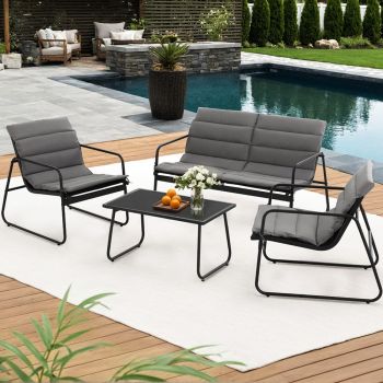 Gardeon 4PCS Outdoor Sofa Set Table and Chairs Cushion textilene Patio Furniture