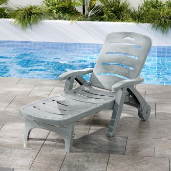  Gardeon Sun Lounger Folding Lounge Chair Wheels Patio Outdoor Furniture Grey