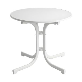 Gardeon Outdoor Side Table 80cm Folding Steel Round Bistro Desk Cafe Patio Furniture White