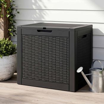 Gardeon Outdoor Storage Box 118L Container Lockable Garden Toy Tool Rattan-Texture Black