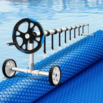 Aqua Buddy Pool Cover 600 Micron Solar Heat 9.5x5m Blanket w/ 5.55m Roller Blue