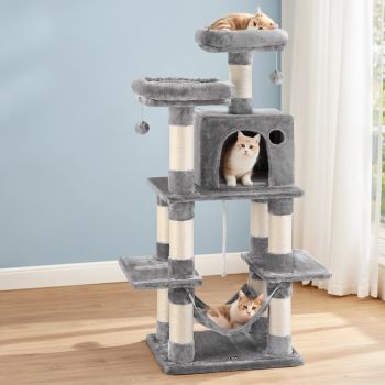 i.Pet Cat Tree 145cm Tower Scratching Post Trees Scratcher Condo House Light Grey