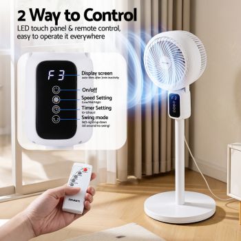 Devanti Pedestal Fan W/ Remote 3 Speed 12H Timer Height Adjustable Cooling Fan