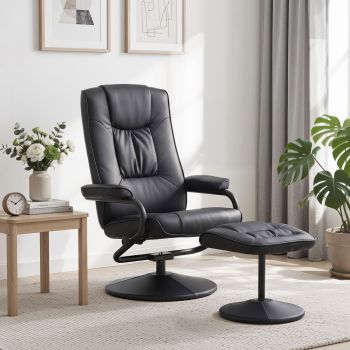 Artiss Recliner with Ottoman 360-Degree Swivel Recliner Chair and Ottoman Set PU Leather Black