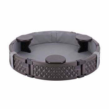 Kids Outdoor Sandpit Toys Sandbox 121cm Round Brown 3 Seats Cover Liner