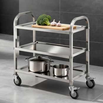 Cefito 3-Tier Stainless Steel Kitchen Trolley with Wheels 89X50X83cm