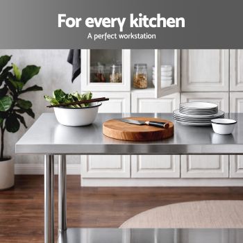 Cefito 914x762mm Stainless Steel Kitchen Bench w/ Splashback Work Table Prep Bench Commercial 430