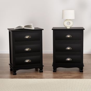 Artiss 2x Bedside Table 3 Drawers Vintage - THYME Black