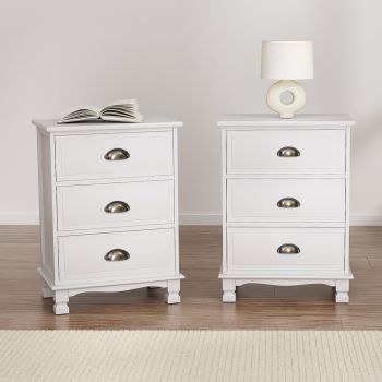 Artiss 2x Bedside Table 3 Drawers Vintage - THYME White