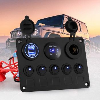 Giantz 5 Gang 12V Switch Panel For Car Boat Marine USB ON-OFF LED Rocker Toggle 