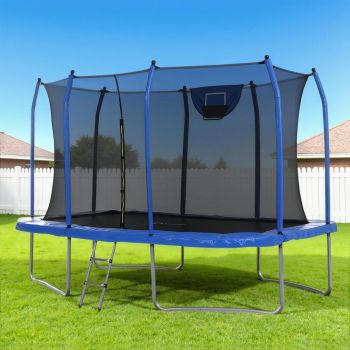 Everfit 12FT Trampoline Kids Rectangle Rebounder with Basketball Set Safety Net