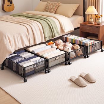 Artiss 4X Under Bed Storage Containers Metal Boxes Quilt Organiser with Wheels
