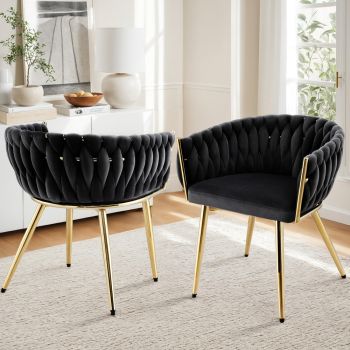 1 Set of 2 Artiss Dining Chairs Velvet Armchair Black
