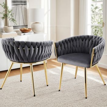 1 Set of 2 Artiss Dining Chairs Velvet Armchair Grey