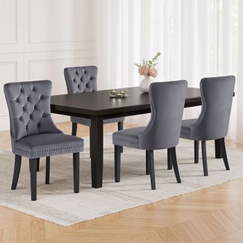 1 Set of 4 Artiss Dining Chairs Grey Velvet
