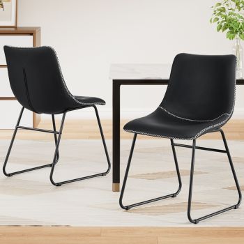 Artiss 2x Dining Chairs Retro PU Leather Kitchen Lounge Cafe Accent Chair Black
