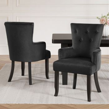 2x Artiss Dining Chairs Velvet French Provincial Armchair Black