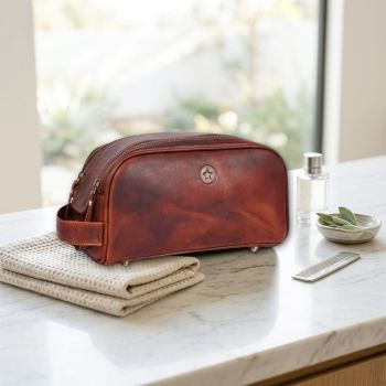 Leather Toiletry Bag for Men Leather Unisex Make-up Bag Travel Dopp Kit
