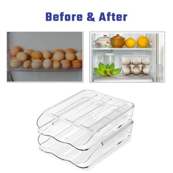 Hivvago 2 Layers Automatic Rolling Clear Egg Refrigerator Organizer with Lid