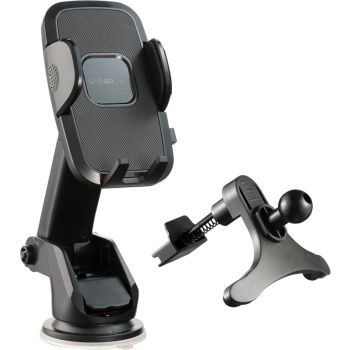 Urbanoki 4 in 1 Car Phone Holder Dashboard Windshield Vent Mount for All Phones - Black