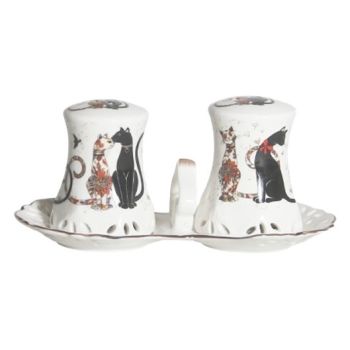 Cat Couple Table Set – Embossed Salt & Pepper Shakers + 20pk Napkins (33 × 33cm)