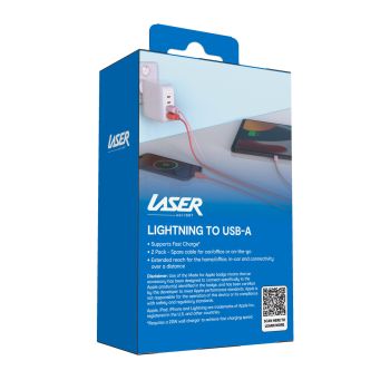 Laser 2m MFi Lightning to USB-A Cable Twin Pack