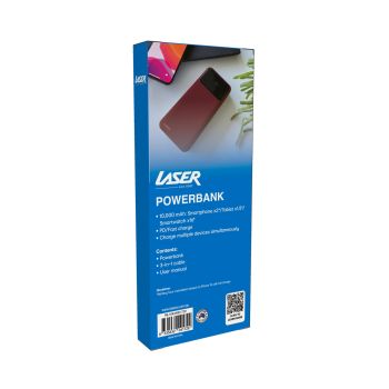 Laser 10000mAh Powerbank 18W PD with LED Indicator Red