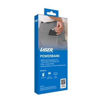 Laser Slim 5000mAh Portable Power Bank Black