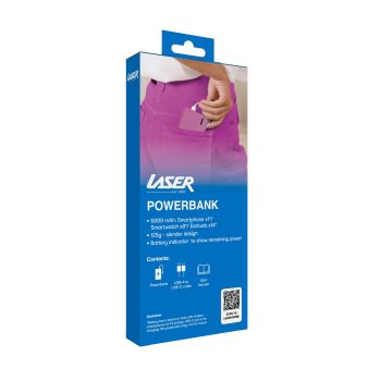 Laser Slim 5000mAh Portable Power Bank Fuschia
