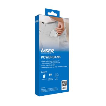 Laser Slim 5000mAh Portable Power Bank White