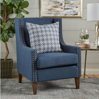 Cecilia Classic Studded Dark Blue Wingback Club Armchair