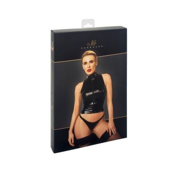 Noir Glam Wetlook Top Vinyl Corset