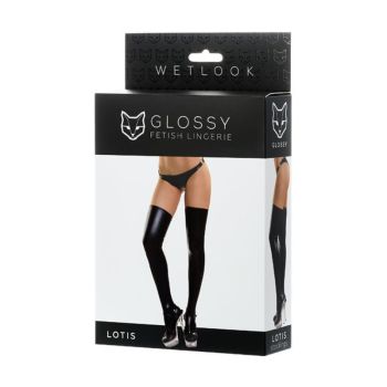 Glossy Wetlook Stockings Lotis - Black - Extra Large