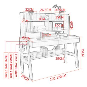 Ave Solid Wood Study Desk with Shelf and Drawers/Bookcase/Rubberwood/White