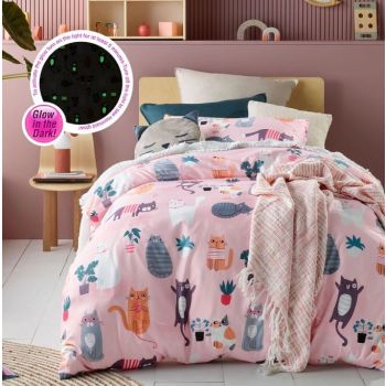 Miaow Glow In The Dark Quilt Cover Sets by Happy Kids Single