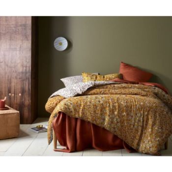 Lisa Washed Cotton Printed Ochre Quilt Cover Set by Accessorize Queen