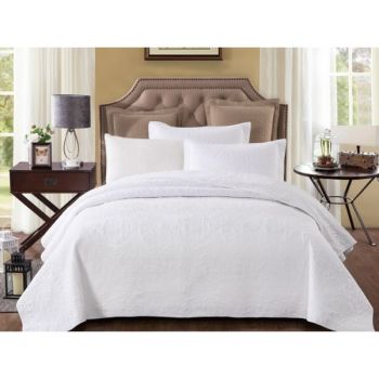 Pure White 100% Cotton Quilted 2 pcs Bedspread Coverlet Set King Single