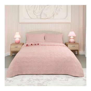 Crystal Rose 100% Cotton Quilted 2 pcs Bedspread Coverlet Set King Single