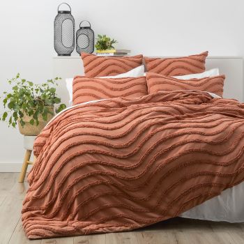 Chenille Wave 100% Cotton Vintage Washed Rust Tufted European Pillowcase by Cloud Linen