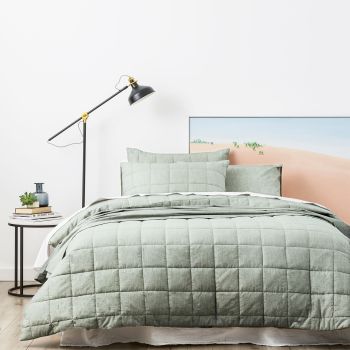 Paradis Washed Chambray Sage Quilted Quilt Cover Set by Park Avenue