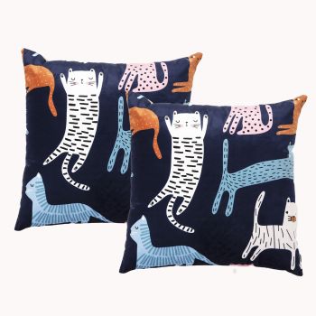 Misty Cat Twin Pack Poly Velvet Printed Cushion by Renee Taylor