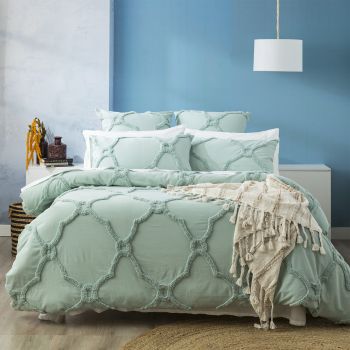 Moroccan 100% Cotton Chenille Vintage Washed Tufted Sage Quilt Cover Set by Renee Taylor