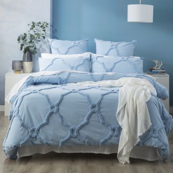 Moroccan 100% Cotton Chenille Vintage Washed Tufted Sky Quilt Cover Set by Renee Taylor