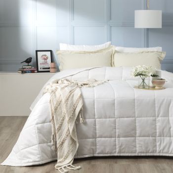 Checks 500 TC Cotton Jacquard White Comforter Set by Ddecor Home