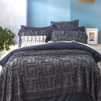 Riley 100% Cotton Vintage Washed Tufted Slate Bed Cover Set by Renee Taylor Queen/King