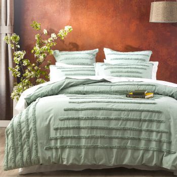 Classic Cotton Vintage Washed Tufted Sage Quilt Cover Set by Renee Taylor