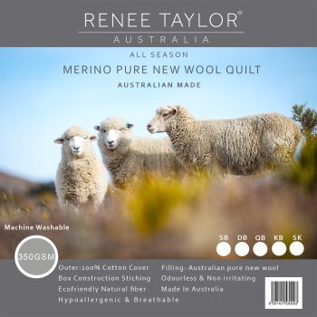 350 GSM Bed Australian Pure Merino Wool Quilt by Renee Taylor Single