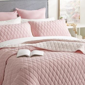 Diamante Vintage Stone Washed Cotton Reversible Quilted Rose Coverlet Set by Renee Taylor Queen/King