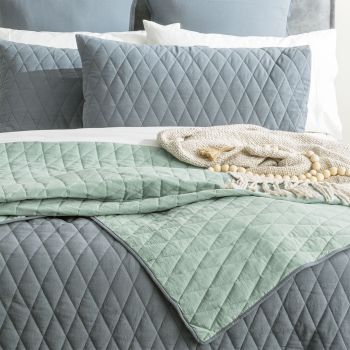 Diamante Vintage Stone Washed Cotton Reversible Quilted Mineral Coverlet Set by Renee Taylor Queen/King